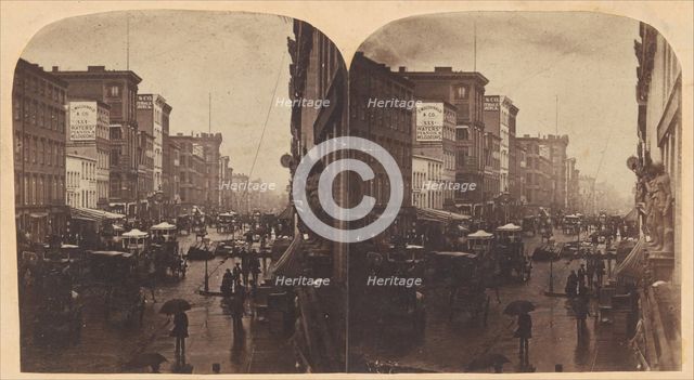 Broadway in the Rain, likely taken from 308 or 310 Broadway, New York City, ca. 1860s. Creator: Edward Anthony.