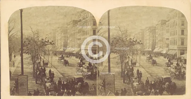 Broadway with horse-drawn carriages, ca. 1860s. Creator: Edward Anthony.