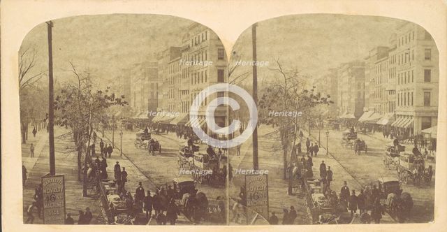 Broadway with horse-drawn carriages, ca. 1860s. Creator: Edward Anthony.