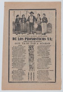 Broadsheet with monthly horoscopes; a group of women surrounding one man and a crowd of pe..., 1903. Creator: José Guadalupe Posada
