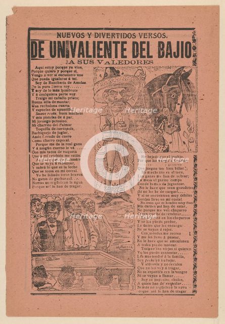 Broadsheet with a caricature of a horseman and his horse and a group of men playing billia..., 1902. Creator: José Guadalupe Posada.