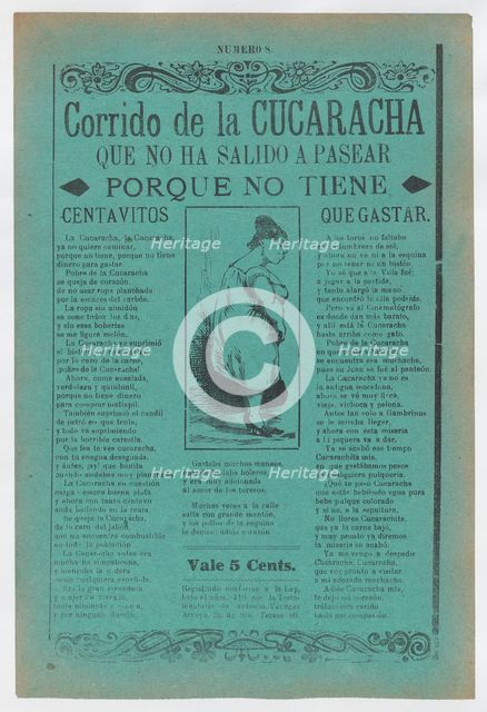 Broadsheet with a ballad about camp life hardships for women, profile of a..., ca. 1918 (published). Creator: José Guadalupe Posada.