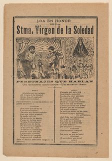 Broadsheet with a song relating to the Holy Virgin of Solitude (Stma. Virgen de la Soledad..., 1902. Creator: José Guadalupe Posada