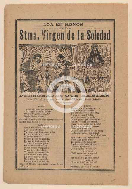 Broadsheet with a song relating to the Holy Virgin of Solitude (Stma. Virgen de la Soledad..., 1902. Creator: José Guadalupe Posada.