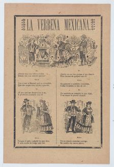 Broadsheet with a verse about a woman who rejects a male suitor for another, vign..., ca. 1900-1913. Creator: José Guadalupe Posada