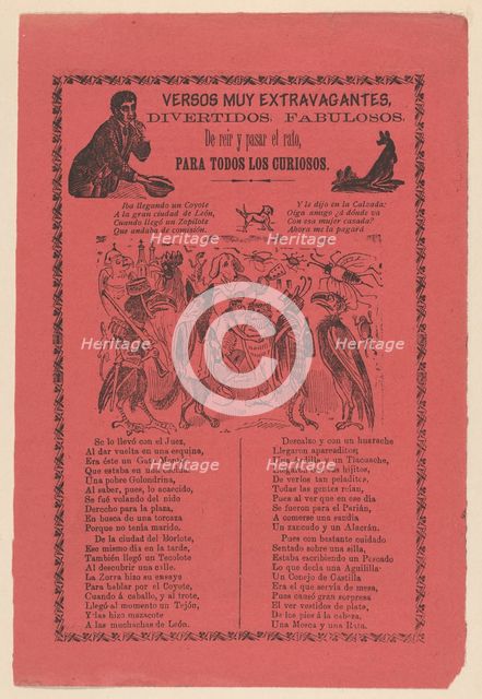 Broadsheet with extravagant verses relating to a parade of animals dressed in cos..., ca. 1895-1910. Creator: José Guadalupe Posada.