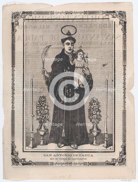 Broadsheet with image of Saint Antony of Padua, ca. 1900-1910., ca. 1900-1910. Creator: José Guadalupe Posada.