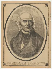 Broadsheet with portrait of Don Miguel Hidalgo y Costilla, ca. 1900-10., ca. 1900-10. Creator: Anon