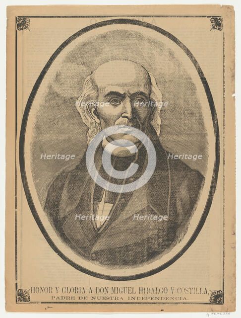 Broadsheet with portrait of Don Miguel Hidalgo y Costilla, ca. 1900-10., ca. 1900-10. Creator: Anon.