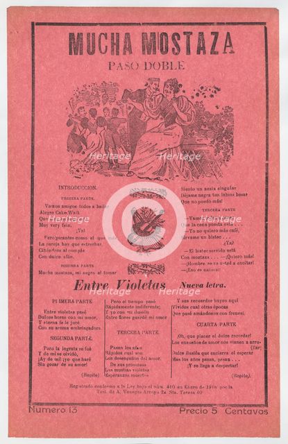 Broadsheet with songs for a two-step dance (paso doble), a man and woman t..., ca. 1918 (published). Creator: José Guadalupe Posada.