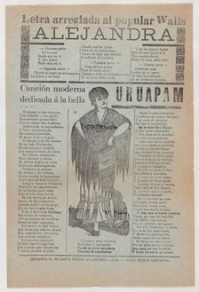Broadsheet with two love ballads about desirable women, a woman wearing a shaw..., 1916 (published). Creator: José Guadalupe Posada