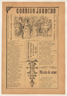 Broadsheet featuring two corrido narrative love ballads, multiple couples danc..., 1919 (published). Creator: José Guadalupe Posada