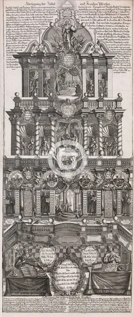 Broadsheet in Commemoration of the 200th Anniversary of the Augsburg Confession of 153..., ca. 1730. Creator: Johann Gottfried Boeck.