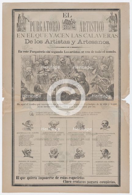 Broadsheet, on recto artist and artisans in hell with objects relating to their p..., ca. 1900-1910. Creator: José Guadalupe Posada.