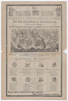 Broadsheet, on recto artist and artisans in hell with objects relating to their p..., ca. 1900-1910. Creator: José Guadalupe Posada