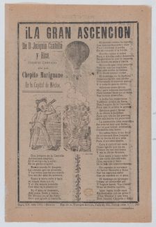 Broadsheet relating to the adventures of Don Joaquin Cantolla y Rico who travels in a hot ..., 1902. Creator: José Guadalupe Posada