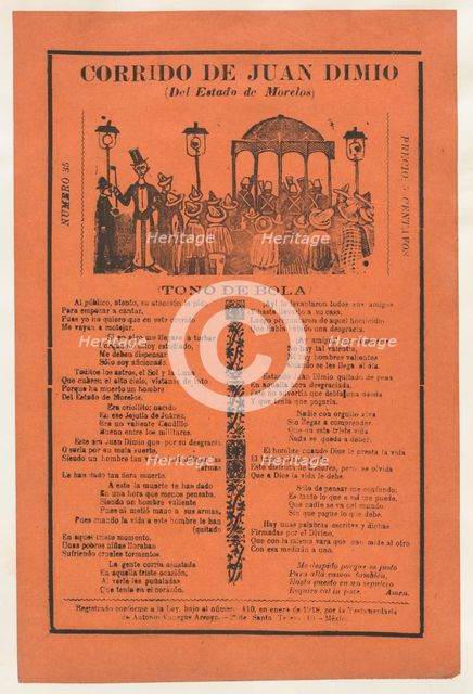 Broadsheet relating to the death of Juan Dimio, crowd of people gathered aroun..., 1918 (published). Creator: José Guadalupe Posada.