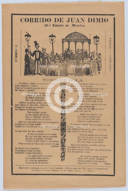Broadsheet relating to the death of Juan Dimio, crowd of people gathered aroun..., 1918 (published). Creator: José Guadalupe Posada.