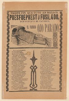 Broadsheet relating to the execution of a prophet named Don Gustavo, man lying face do..., ca. 1913. Creator: José Guadalupe Posada