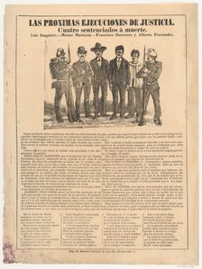 Broadsheet relating to the execution of four men in the name of justice, ca. 1890..., ca. 1890-1910. Creator: José Guadalupe Posada