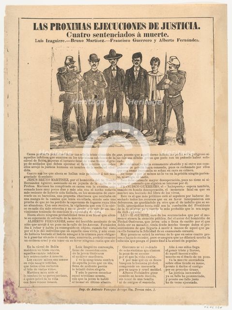Broadsheet relating to the execution of four men in the name of justice, ca. 1890..., ca. 1890-1910. Creator: José Guadalupe Posada.