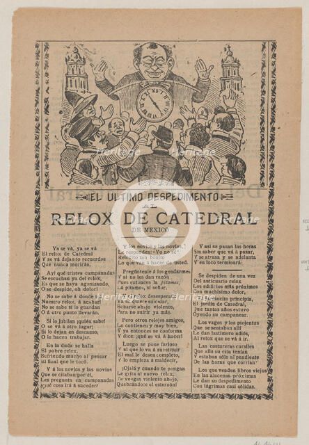 Broadsheet relating to the new clock installed in the cathedral in Mexico City in June 190..., 1905. Creator: José Guadalupe Posada.