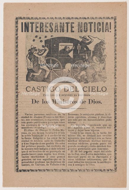 Broadsheet relating to the story of a falling meteor that was interpreted by Catholics as ..., 1903. Creator: José Guadalupe Posada.