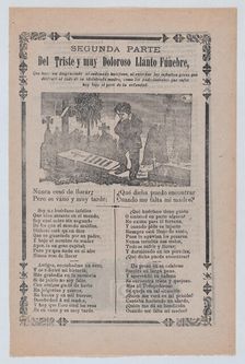Broadsheet relating to the plight of an orphan, young boy mourning in a cemetery,..., ca. 1900-1913. Creator: José Guadalupe Posada