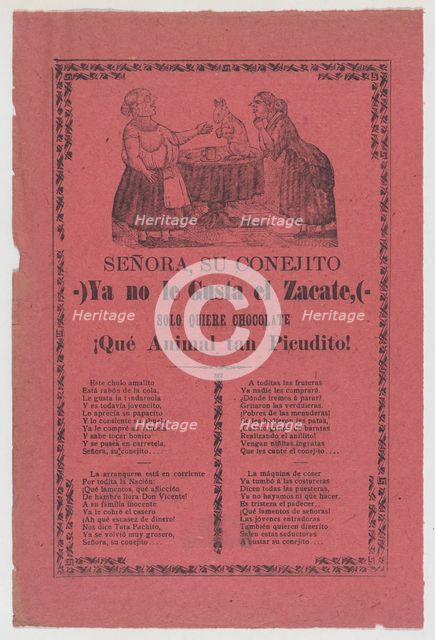 Broadsheet relating to the rabbit that does not like hay but only chocolate, a corrida in ..., 1903. Creator: José Guadalupe Posada.