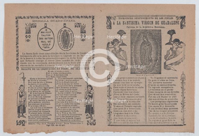 Broadsheet relating to the Virgin of Guadalupe who is shown flanked by angels, 1901., 1901. Creator: José Guadalupe Posada.