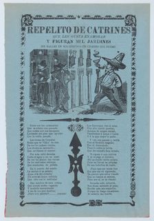 Broadsheet relating to womanizers who are standing on a corner looking up at a woman on..., ca.1904. Creator: José Guadalupe Posada