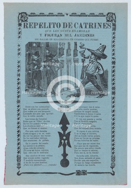 Broadsheet relating to womanizers who are standing on a corner looking up at a woman on..., ca.1904. Creator: José Guadalupe Posada.