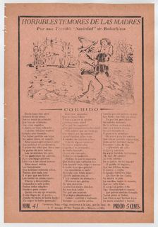 Broadsheet relating to a fear of kidnappers, a kidnapper grabbing a child ..., ca. 1920 (published). Creator: José Guadalupe Posada