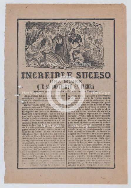 Broadsheet relating to a story about a woman who has turned into stone, a group of peop..., ca.1903. Creator: José Guadalupe Posada.