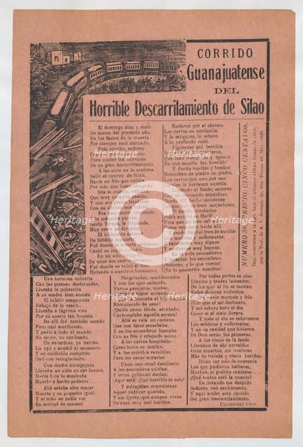 Broadsheet relating to a train accident in Silao and the many fataliti..., 1920 (published). Creator: José Guadalupe Posada.