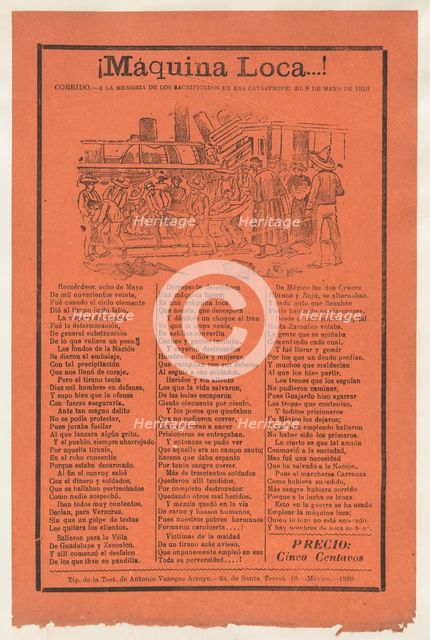 Broadsheet relating to a train accident that killed many people, wounded victi..., 1920 (published). Creator: José Guadalupe Posada.