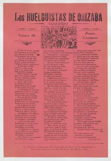 Broadsheet relating to a workers strike in Orizaba, workers holding up the Me..., 1920 (published). Creator: José Guadalupe Posada