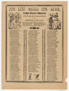 Broadsheet relating to Don Luis Mejia con Afan, a corrido (ballad) in the bottom section,..., 1907. Creator: José Guadalupe Posada