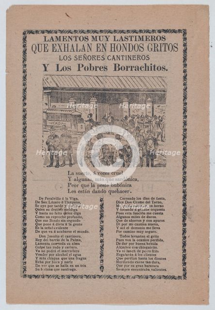 Broadsheet relating to men who frequent bars, different groups of men walking in the s..., ca. 1903. Creator: José Guadalupe Posada.