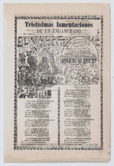 Broadsheet relating to people being tricked into working in tobacco fields, a man warning ..., 1903. Creator: José Guadalupe Posada