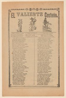 Broadside about a brave man from the west coast of Mexico, who is shown walking down a..., ca. 1899. Creator: José Guadalupe Posada