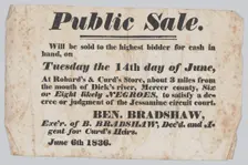 Broadside announcing the sale of enslaved persons in Mercer County, Kentucky, 1836. Creator: Unknown
