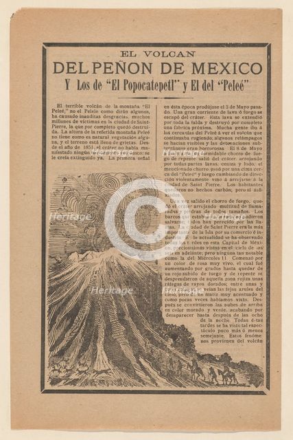 Broadside relating to a news story about the destruction following a volcanic eru..., ca. 1900-1913. Creator: José Guadalupe Posada.