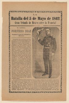 Broadside relating to a news story about the Mexican victory over the French army..., ca. 1900-1913. Creator: José Guadalupe Posada