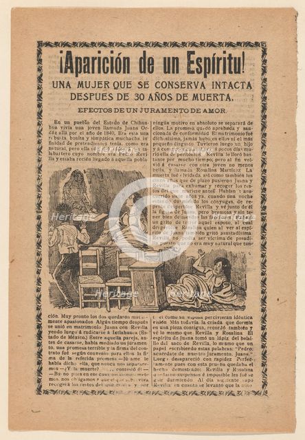 Broadside relating to a news story about an apparition of a spirit, women sitting..., ca. 1900-1913. Creator: José Guadalupe Posada.
