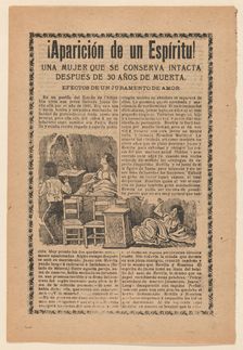 Broadside relating to a news story about an apparition of a spirit, women sitting..., ca. 1900-1913. Creator: José Guadalupe Posada