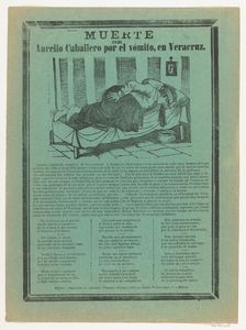 Broadside relating to Aurelio Cabellero who died from vomiting, ca. 1890-1900., ca. 1890-1900. Creator: José Guadalupe Posada