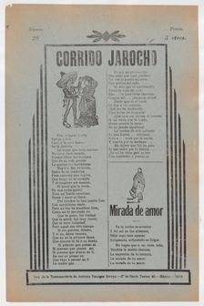 Broadside with two love ballads (corridos), figures dancing upper left and..., ca. 1918 (published). Creator: José Guadalupe Posada