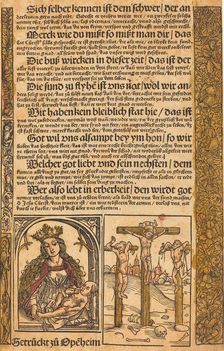 Broadside with Two Scenes from the Life of Christ, and Grotesque Borders, c. 1475/1500. Creator: Unknown