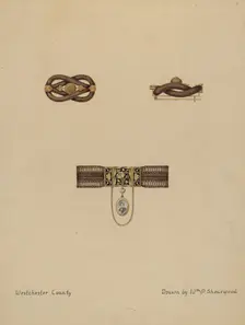 Brooch and Bracelet with Portrait, c. 1936. Creator: William P. Shearwood